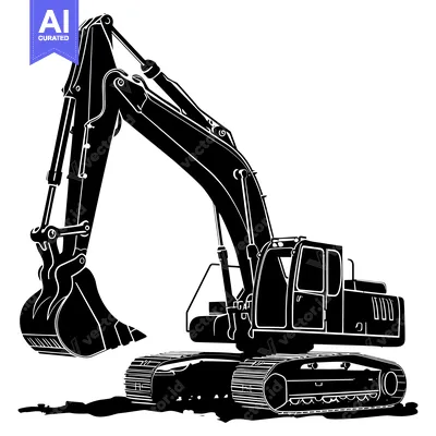 Aset desain premium: Black and White Silhouette of an Excavator
