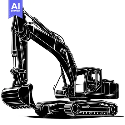 Aset desain premium: Black and White Silhouette of an Excavator