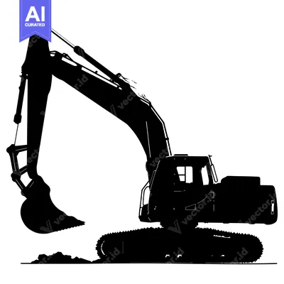 Aset desain premium: Black and White Silhouette of an Excavator Digging