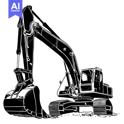 Black and White Illustration of an Excavator