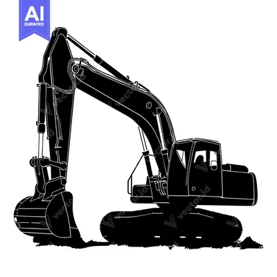 Aset desain premium: Black and White Silhouette of an Excavator