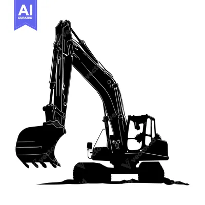 Popular premium asset: Black and white silhouette of a construction excavator