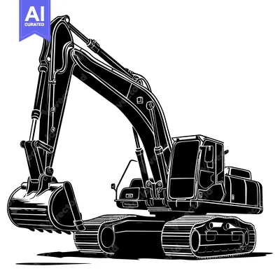 Aset premium populer: Black and White Silhouette of an Excavator