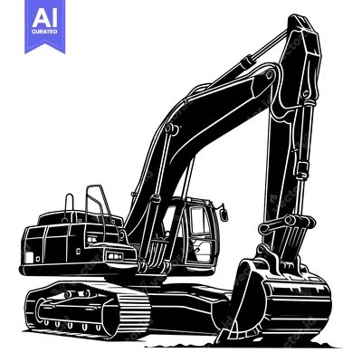 Black and White Illustration of an Excavator
