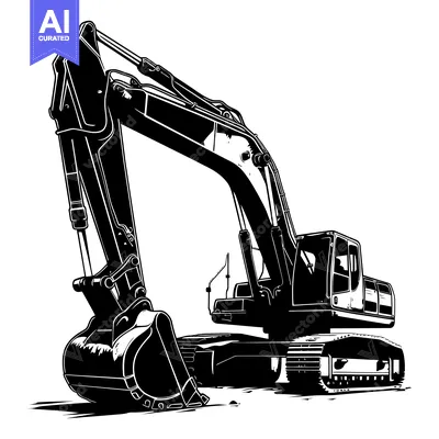 Premium design asset: Black and White Silhouette of a Construction Excavator