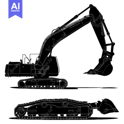 Black and White Silhouette of an Excavator