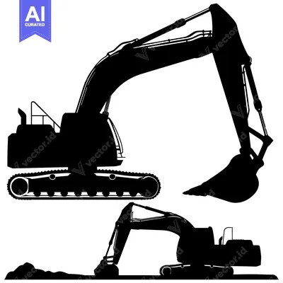 Popular premium asset: Black and White Silhouette of Excavator Digging in the Ground
