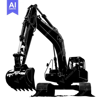 Premium design asset: Excavator Silhouette with Raised Arm and Bucket