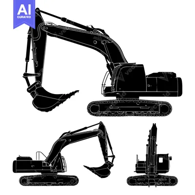 Aset premium populer: Black and White Silhouettes of Excavators in Different Positions