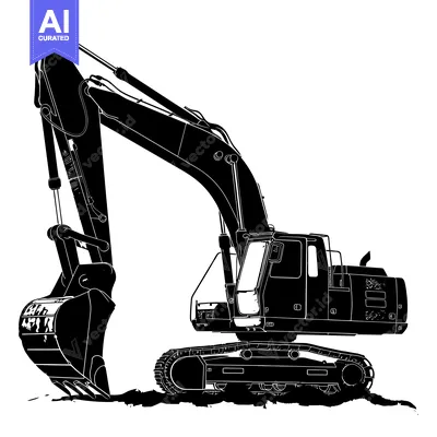 Black and White Silhouette of an Excavator