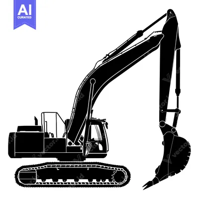 Black and White Silhouette of an Excavator