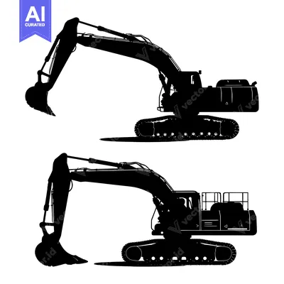 Aset premium populer: Two Excavator Silhouettes in Black and White