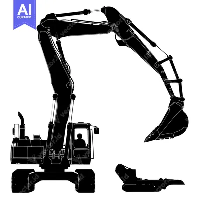 Excavator silhouette with raised arm and bucket