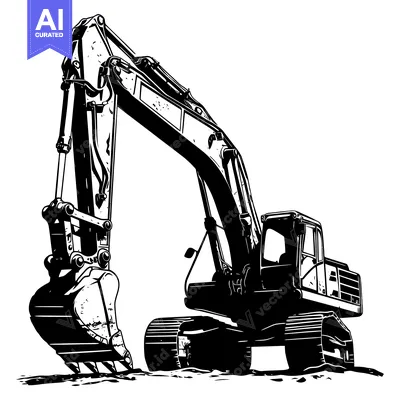 Aset premium populer: Black and White Illustration of a Excavator Digging