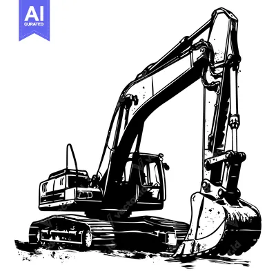 Aset desain premium: Black and White Illustration of a Powerful Excavator
