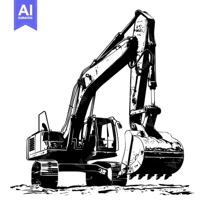 Aset premium populer: Black and White Illustration of an Excavator