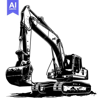 Popular premium asset: Black and White Illustration of an Excavator
