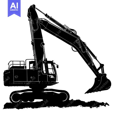 Aset desain premium: Excavator silhouette with raised arm and bucket