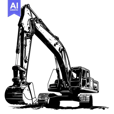 Aset premium populer: Black and White Illustration of an Excavator