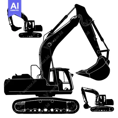 Aset premium populer: Black and White Silhouette of Excavator in Multiple Poses