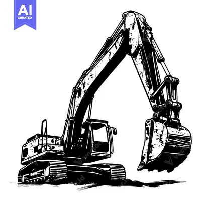 Premium design asset: Black and White Illustration of an Excavator