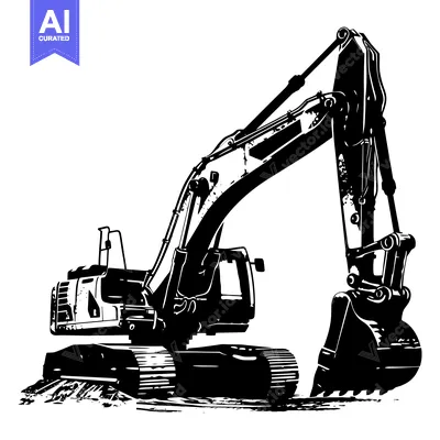 Popular premium asset: Black and White Illustration of an Excavator