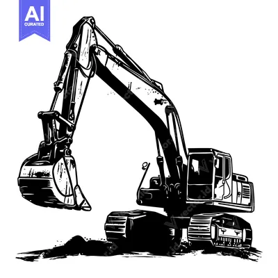 Popular premium asset: Black and White Illustration of an Excavator with a Bucket