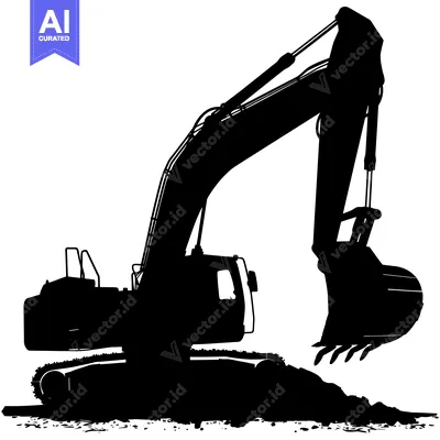 Excavator Silhouette with Raised Arm and Bucket