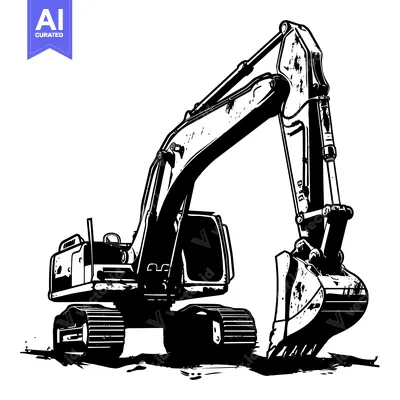 Aset premium populer: Black and White Illustration of an Excavator