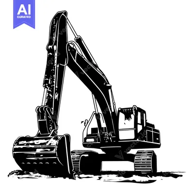 Black and White Silhouette of an Excavator
