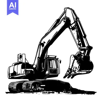 Aset premium populer: Black and White Illustration of an Excavator