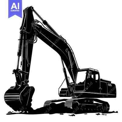 Silhouette of a Construction Excavator Machine