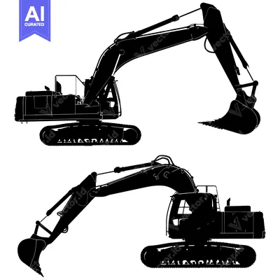 Aset premium populer: Two Excavator Silhouettes with Raised Arms and Buckets