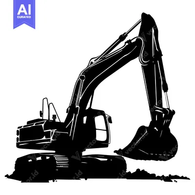 Aset desain premium: Silhouette of a Large Excavator with its Arm Raised