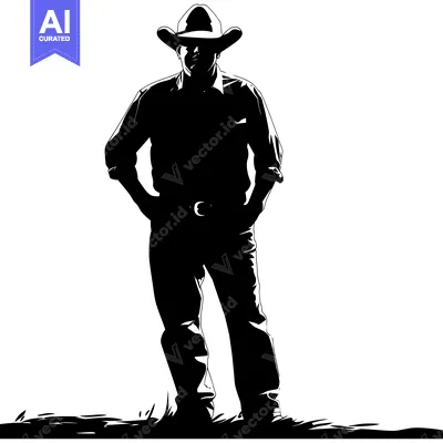 Aset premium populer: Silhouette of a Cowboy Standing with Hands on Hips
