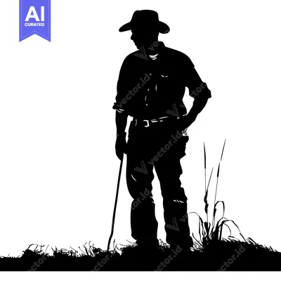 Aset premium populer: Silhouette of a Cowboy Holding a Stick in a Field