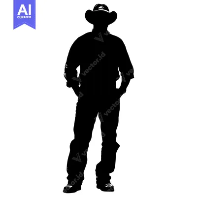 Aset premium populer: Silhouette of a Cowboy Standing with Hands in Pockets