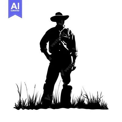 Popular premium asset: Silhouette of a Cowboy Standing in Grass