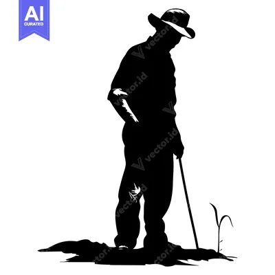 Popular premium asset: Silhouette of a Man in a Hat Looking Down at a Plant