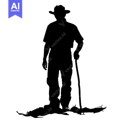 Aset desain premium: Silhouette of a Cowboy Holding a Stick