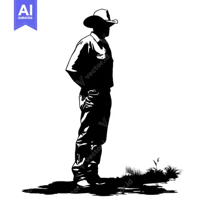 Premium design asset: Silhouette of a Cowboy Standing in Grass