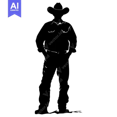 Aset premium populer: Silhouette of a Cowboy Standing with Hands in Pockets