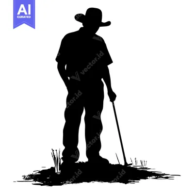 Aset premium populer: Silhouette of a Cowboy Holding a Stick in a Field