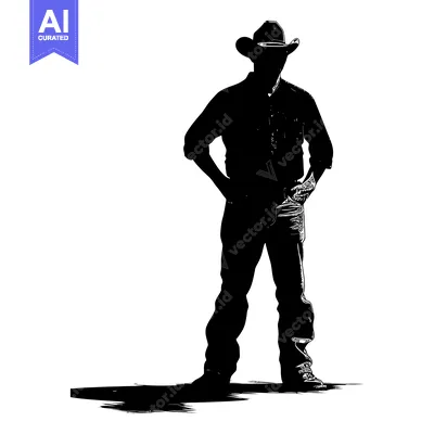 Aset premium populer: Silhouette of a Cowboy Standing with Hands on His Hips