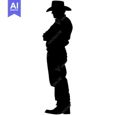 Premium design asset: Silhouette of a Man in a Cowboy Hat Standing with Arms Crossed