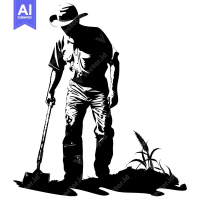 A Silhouette of a Farmer Holding a Shovel in a Field