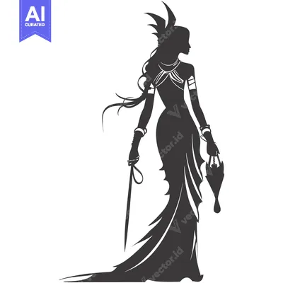Aset premium populer: Silhouette of a Woman in a Flowing Gown Holding a Skull