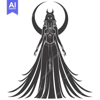 Aset premium populer: A Silhouette of a Mystical Woman in a Flowing Robe with Horns and a Cr