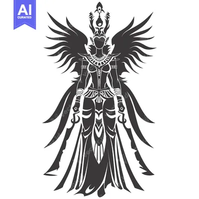 Aset premium populer: Black and White Stylized Illustration of a Winged Female Figure