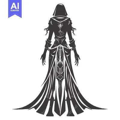 Premium design asset: Silhouette of a Woman in a Hooded Gown Holding a Sword